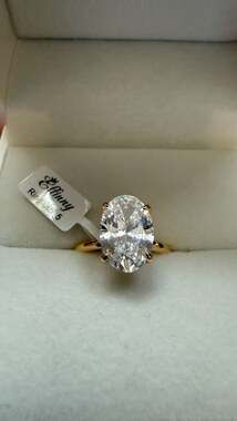 Effinny S925 Gold-Plated Oval Cut Solitaire Simulated Diamond Engagement Ring